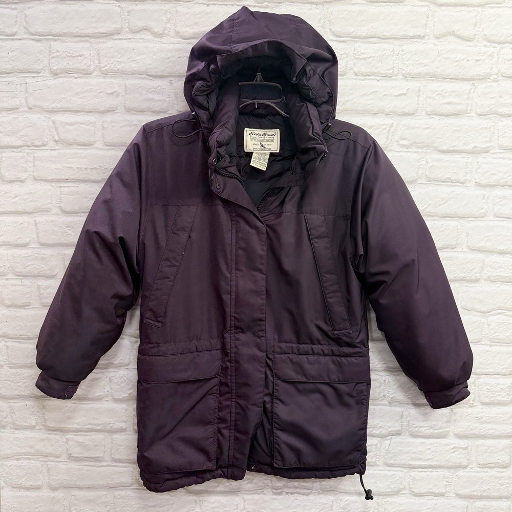 Vtg Eddie Bauer Parka Jacket Womens S Purple Goose Down Puffer Wool Blend Coat